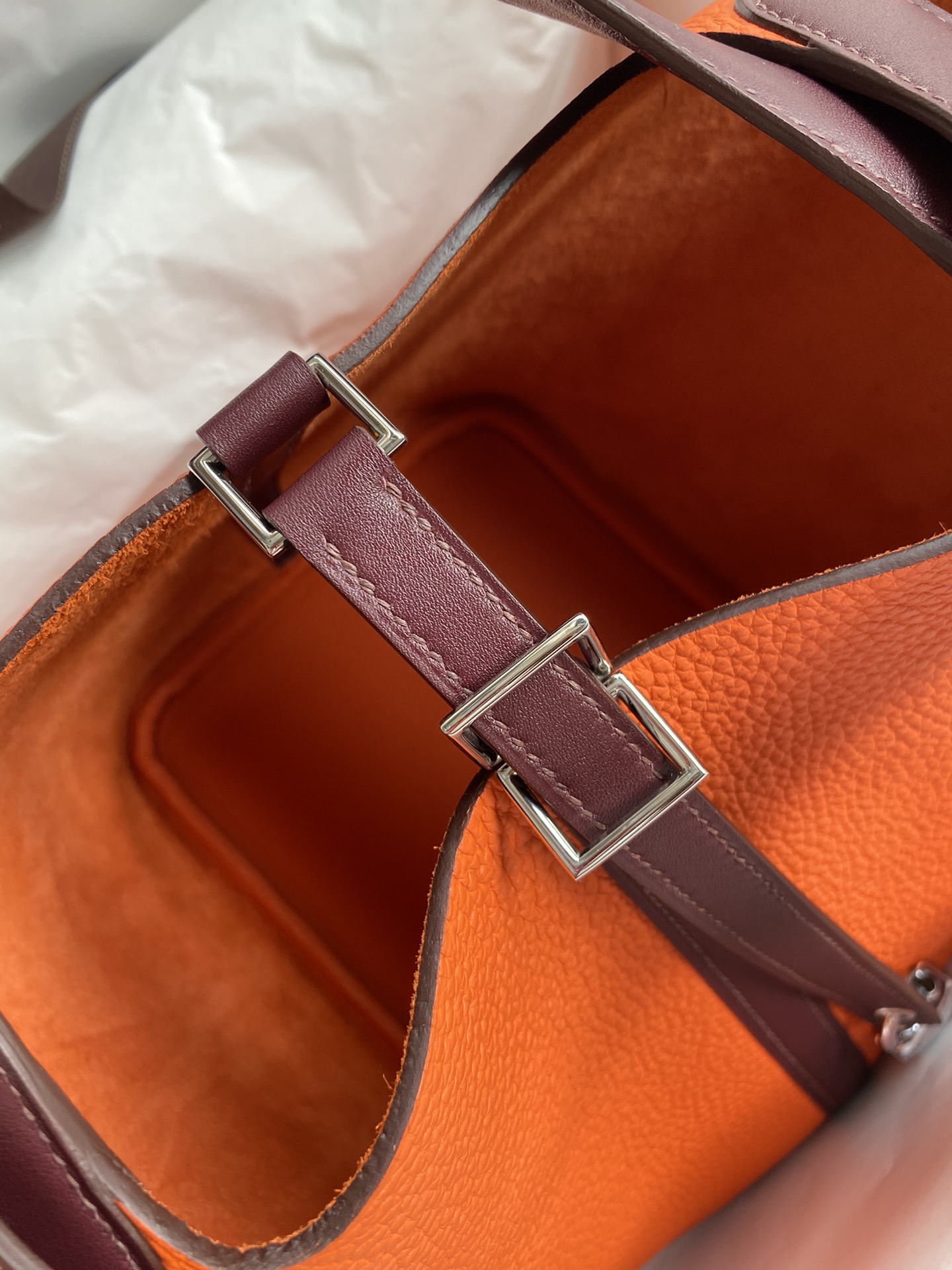 Hermes Picotin Lock 22 Bag In Orange/Bordeaux Clemence Leather